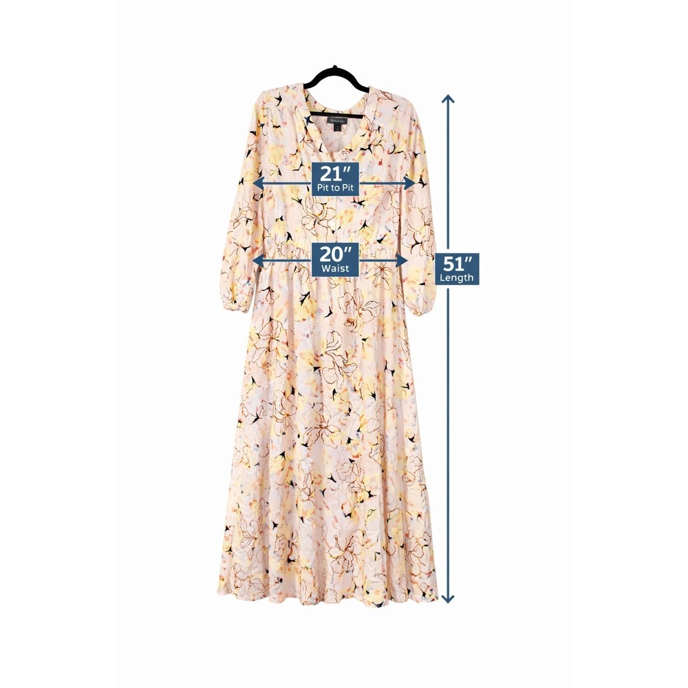 Style & Co Floral Midi Dress 1X Pink Yellow Button Front Long Sleeve Boho... - Picture 3 of 11